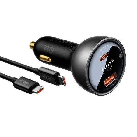 BASEUS ładowarka samochodowa Digital Display Dual USB + Typ-C 140W (z kablem Typ-C do Typ-C 240W 1m Czarny)