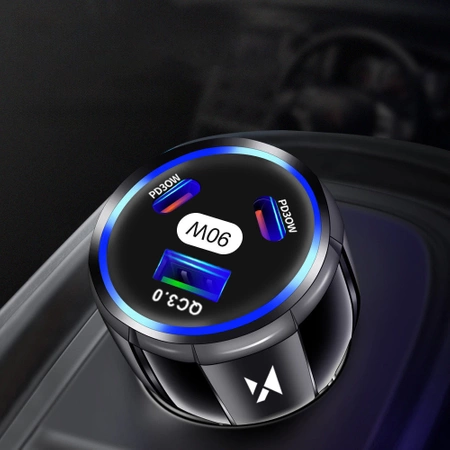 Wozinsky WCCCA Autoladegerät 2x USB-C 1x USB-A 90W PD QC - Schwarz