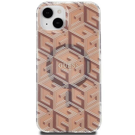 Oryginalne Etui GUESS Hardcase GUHMP15SHGCUSTGW do iPhone 15 (Kompatybilny z Magsafe / IML GCUBE / brązowy)