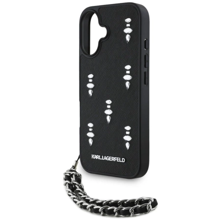 Karl Lagerfeld Saffiano Crystals w/Chain iPhone 16 Case - Black