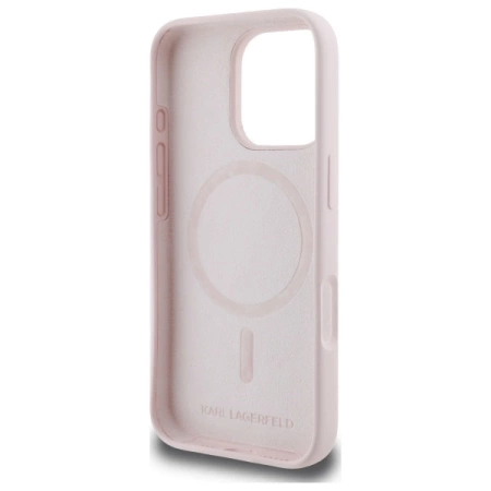 Etui Karl Lagerfeld Silicone nauble Heads Print MagSafe na iPhone 16 Pro - różowe