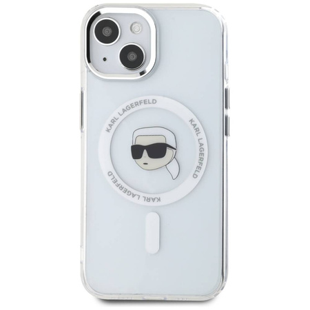 Original Case IPHONE 15 Karl Lagerfeld Hardcase IML Metal Karl Head MagSafe white