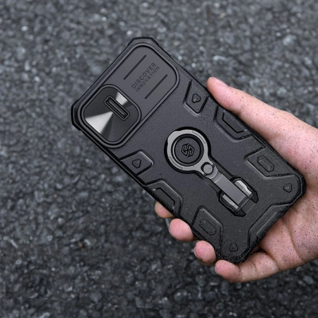 Nillkin CamShield Armor Pro Case iPhone 14 Plus Hülle gepanzerte Abdeckung mit Kameraabdeckung Ringständer schwarz