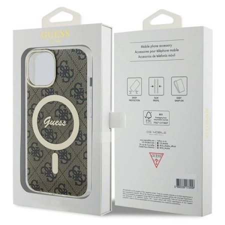 Etui Guess IML 4G MagSafe na iPhone 15 - brązowe