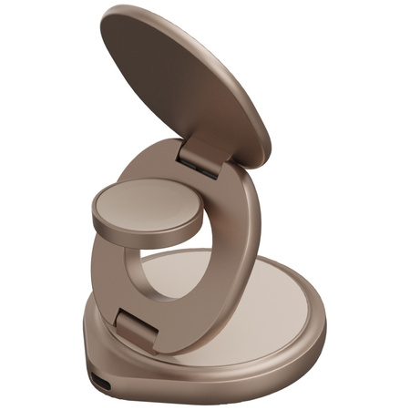 Ładowarka indukcyjna Bazic Gomag Gyre    składna z obrotową bazą 3w1 15W Fast Charging złoty