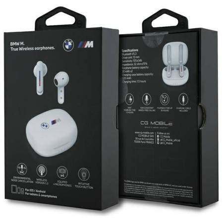 BMW słuchawki Bluetooth BMBEMIATP20LOH    TWS + stacja dokująca biały/white Printed Logos