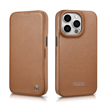 iCarer CE Premium Leather Folio Case iPhone 14 Pro Magnetic Flip Leather Folio Case MagSafe braun (WMI14220714-BN)