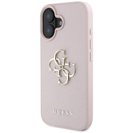 Etui IPHONE 16 Guess Grained Big 4G Logo Small Classic Logo różowe