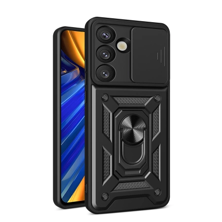 Hybrid Armor Camshield Case with Stand and Camera Cover for Oppo F29 Pro 5G / A5 Pro 5G - Black