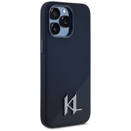 Original Case IPHONE 15 PRO Karl Lagerfeld Hardcase Silicone Shadow Metal Initial MagSafe black