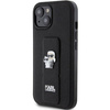 Karl Lagerfeld Gripstand Saffiano Karl&amp;Choupette Pins Hülle für iPhone 15 – Schwarz