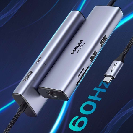 Multifunctional HUB 5in1 USB-C - HDMI 1.4 / 3 x USB-A / USB-C PD 100W Ugreen CM511 - gray