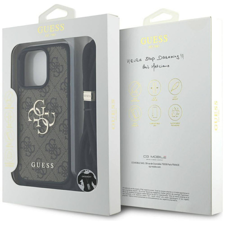 Original Handyhülle IPHONE 16 PRO MAX Guess 4G Big Logo Cord Stap Crossbody braun