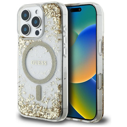 GUESS futerał do IPHONE 16 Pro Max kompatybilny z MagSafe GUHMP16XRGRGED (Resin Bottom Glitter) złoty