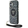 Original Handyhülle IPHONE 16 Guess HC IML Leopard Triangle Cord Strap schwarz