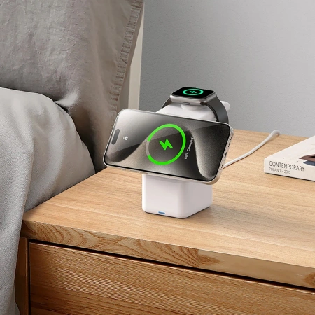 Duzzona W20 15W 4in1 induktives Ladegerät für iPhone / AirPods / Apple Watch mit Nachtlampe - Weiß