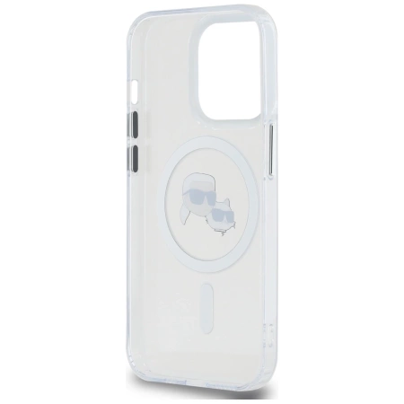 Karl Lagerfeld IML Metal Karl &amp; Choupette Head MagSafe Hülle für iPhone 14 Pro – weiß