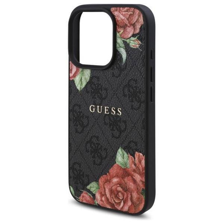 Original Handyhülle IPHONE 16 PRO Guess Hardcase 4G Flowers Print MagSafe (GUHMP16LP4ROPEMCK) schwarz