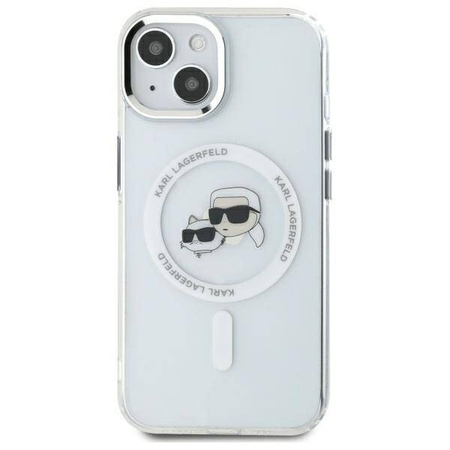 Oryginalne Etui IPHONE 14 Karl Lagerfeld Hardcase IML Metal Karl&Choupette Head MagSafe (KLHMP14SHLSKCH) białe