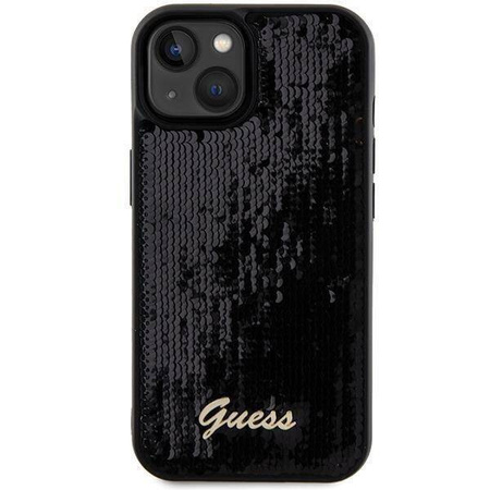 Guess nakładka do iPhone 14 6,1&quot; GUHCP14SPSFDGSK HC SEQUIN SCRIPT METAL czarna