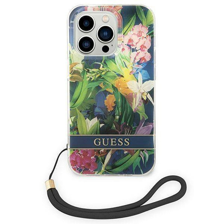 Original Case IPHONE 14 PRO Guess Hardcase Flower Strap (GUOHCP14LHFLSB) blue