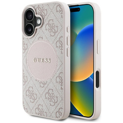 Oryginalne Etui IPHONE 16 Guess 4G Circle Classic Logo MagSafe różowe