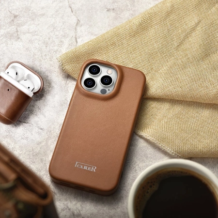 iCarer CE Premium Leather Folio Case skórzane etui iPhone 14 Pro z klapką magnetyczne MagSafe brązowy (WMI14220714-BN)