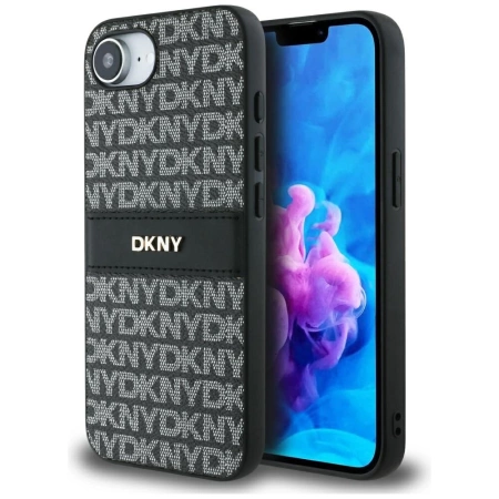 Etui DKNY Repeat Texture Pattern with Tonal Stripe na iPhone 16e - czarne