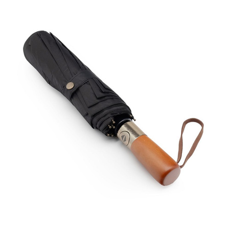 Automatyczny składany parasol z drewnianą rączką 10-ramienny XXL 115 cm czarny