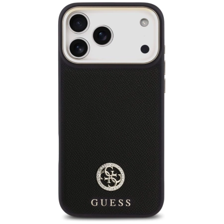 Etui Guess Grained Strass Logo MagSafe na iPhone 17 Pro Max - czarne