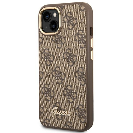 Original Case IPHONE 14 Guess Hard Case 4G Vintage Gold Logo (GUHCP14SHG4SHW) brown