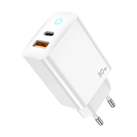 JELLICO Netz-Ladegerät EU13 GaN PD 30W 1xUSB-C + 1xUSB QC3.0 weiss
