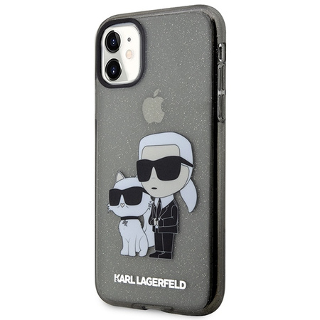 Original Handyhülle IPHONE 11 / XR Karl Lagerfeld Hardcase Gliter Karl&Choupette (KLHCN61HNKCTGK) schwarz