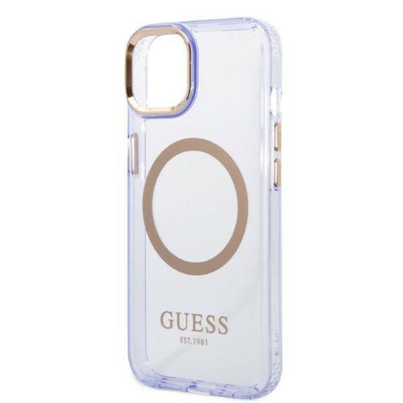 Guess Gold Outline Translucent MagSafe - Etui iPhone 14 (fioletowy)