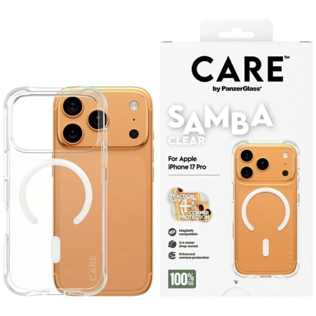 CARE by PanzerGlass Fashionable Samba Case w. White MagSafe for iPhone 17 Pro - Transparent