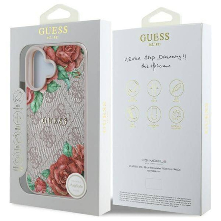 Original Handyhülle IPHONE 16 Guess Hardcase 4G Flowers Print MagSafe (GUHMP16SP4ROPEMCP) rosa