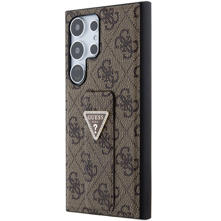 Etui Guess Grip Stand 4G Triangle Strass na Samsung Galaxy S24 Ultra - brązowe
