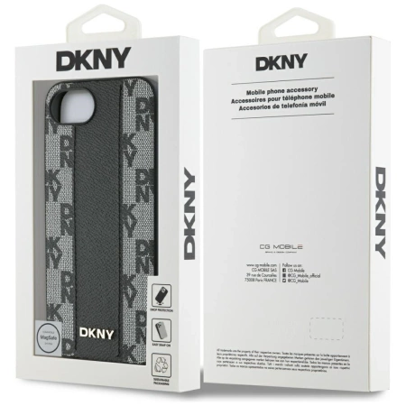 DKNY Leather Checkered Mono Pattern MagSafe iPhone 16e Case - Black