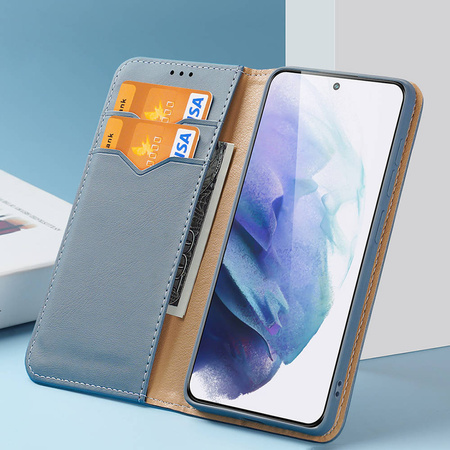Dux Ducis Hivo skórzane etui z klapką pokrowiec ze skóry naturalnej portfel na karty i dokumenty Samsung Galaxy S22+ (S22 Plus) niebieski