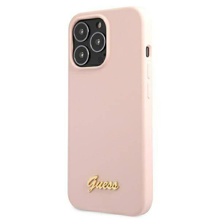 Guess GUHMP13XLSLMGLP iPhone 13 Pro Max 6,7 &quot;Hellrosa / Hellrosa Hardcase Silikonschrift Gold Logo Magsafe