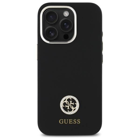 Original Handyhülle IPHONE 16 PRO Guess Hardcase Silicone Logo Strass 4G (GUHCP16LM4DGPK) schwarz