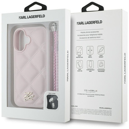 Original Case IPHONE 16 Karl Lagerfeld Quilted Initial Logo & Chain Strap pink