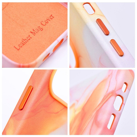 Leather Mag Cover kompatybilne z MagSafe do IPHONE 14 PRO MAX orange splash