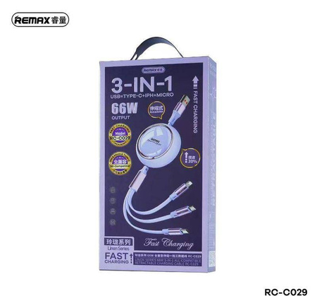 KABEL REMAX LINON SERIES 66W 3IN1 USB-C/MICRO/LIGHTNING RC-C029 WHITE