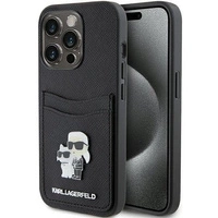 Etui Karl Lagerfeld Saffiano Cardslot Karl&Choupette Metal Pin do iPhone 15 Pro - czarne