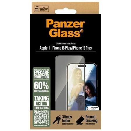 Szkło hartowane PanzerGlass EyeCare Screen Protector Ultra-Wide Fit na iPhone 16 Plus