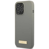 Original Handyhülle IPHONE 13 PRO Guess Hard Case Silicone Logo Plate MagSafe (GUHMP13LSPLG) grau