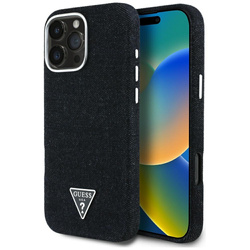 Original Handyhülle IPHONE 16 PRO MAX Guess Denim Triangle Logo MagSafe schwarz