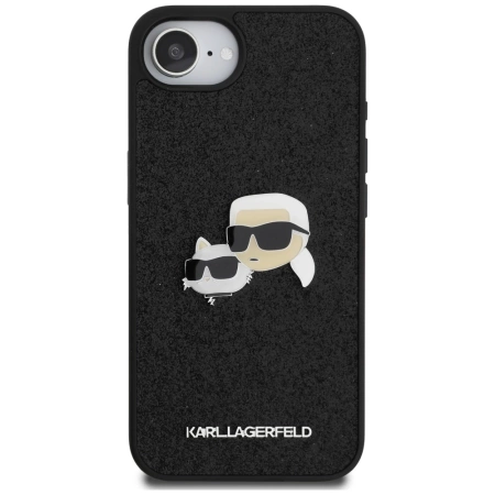 Karl Lagerfeld Fixed Glitter Karl&amp;Choupette Heads Metal Pin iPhone 16e Case - Black