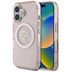 Original Handyhülle IPHONE 16 Guess IML Metal Mountain Logo MagSafe rosa